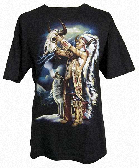 (image for) Standing Indian holding Buffaloo Skull Glow in the Dark T-Shirt Size XL